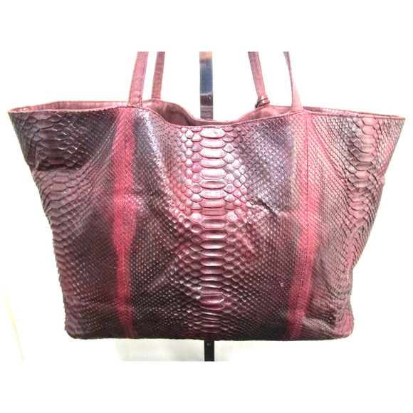Archipelago Design Large Burgundy Genuine Snakeskin Shoulder Tote Purse - Picture 8 of 11